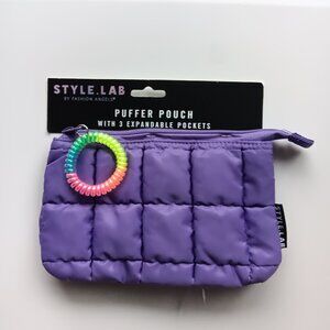 Style.Lab Cosmetics Puffer Pouch Expandable Pockets Zip-Top Rainbow Purple